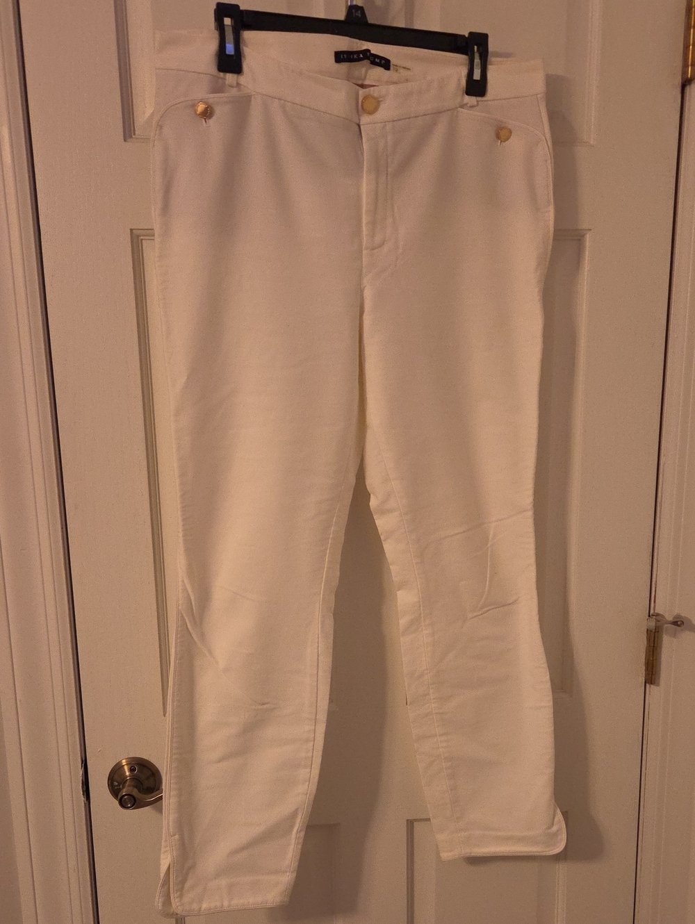 Ivanka Trump White Straight-Leg Jeans with Gold Buttons